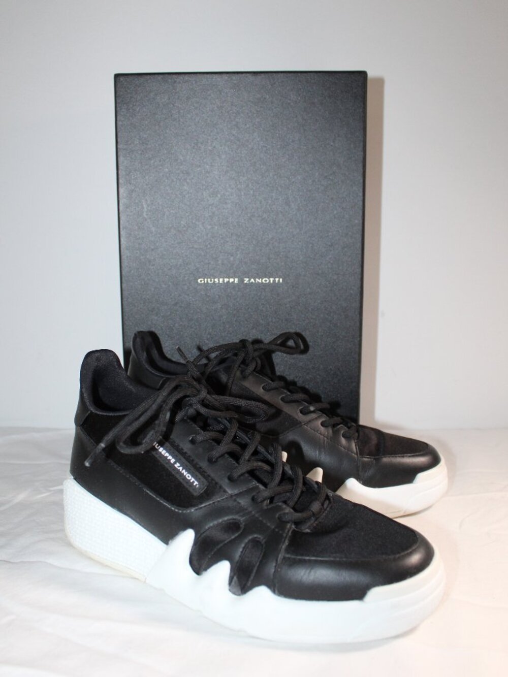 Giuseppe Zanotti Mini Wedge Lace Up Trainers Sneakers Loafers Black Leather 39.5